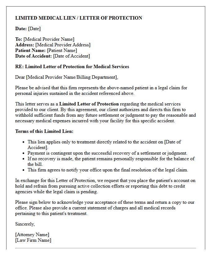 Limited Medical Lien Letter of Protection