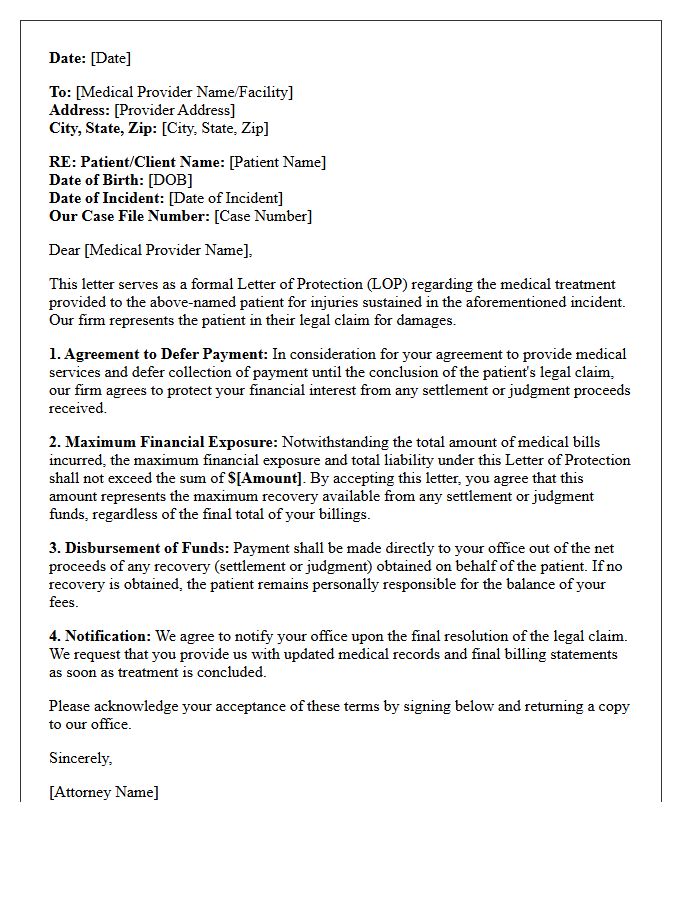 Maximum Financial Exposure Letter of Protection