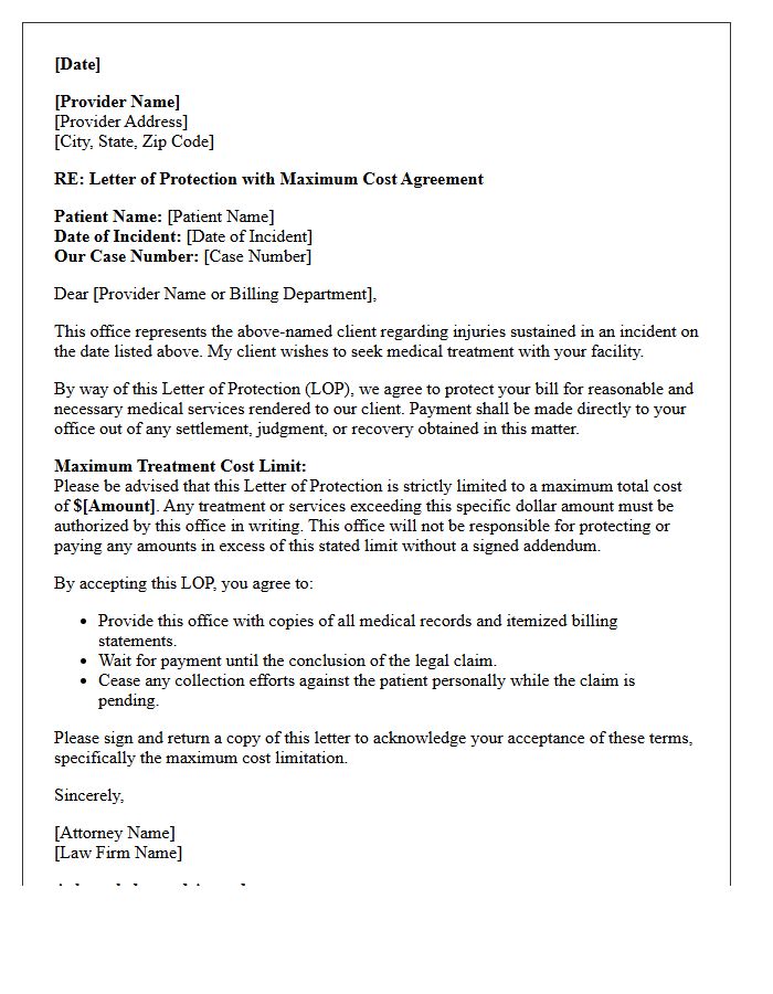 Maximum Treatment Cost Letter of Protection