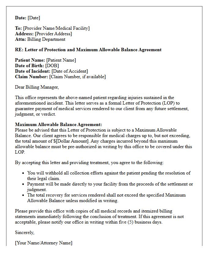 Maximum Allowable Balance Letter of Protection