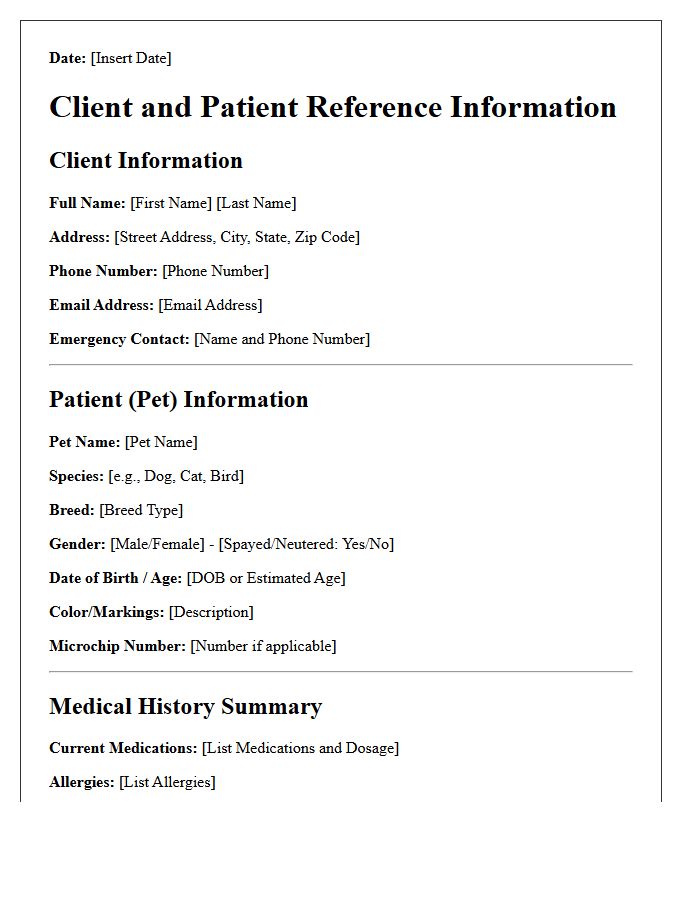 Client and Patient Reference Information