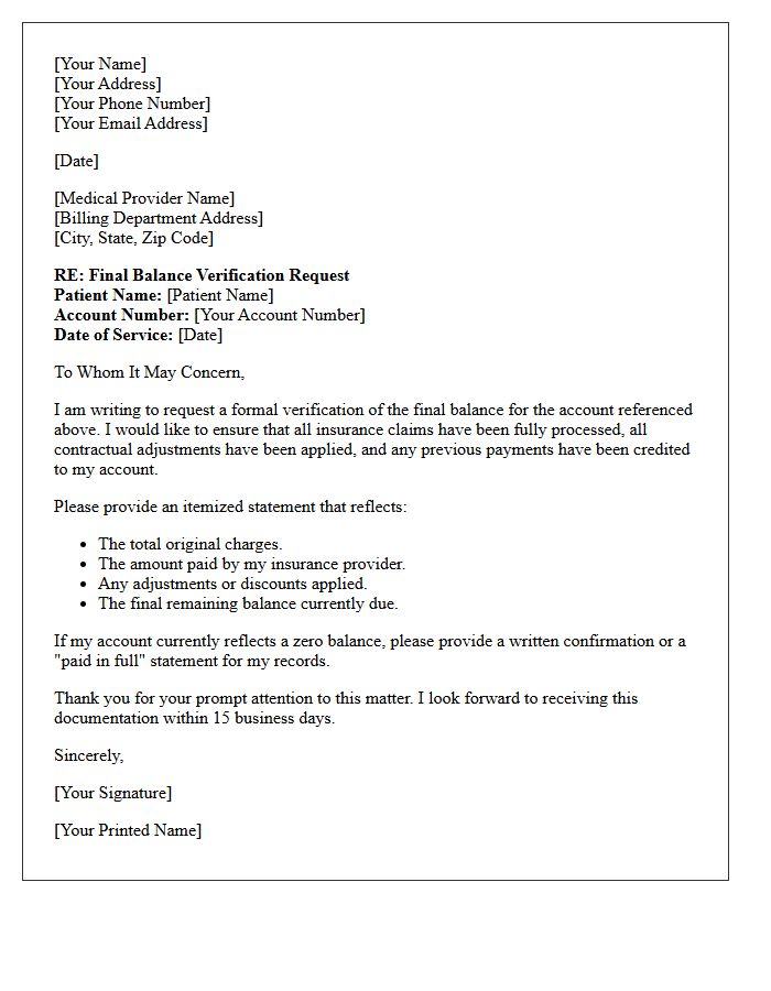 Final Medical Balance Verification Request