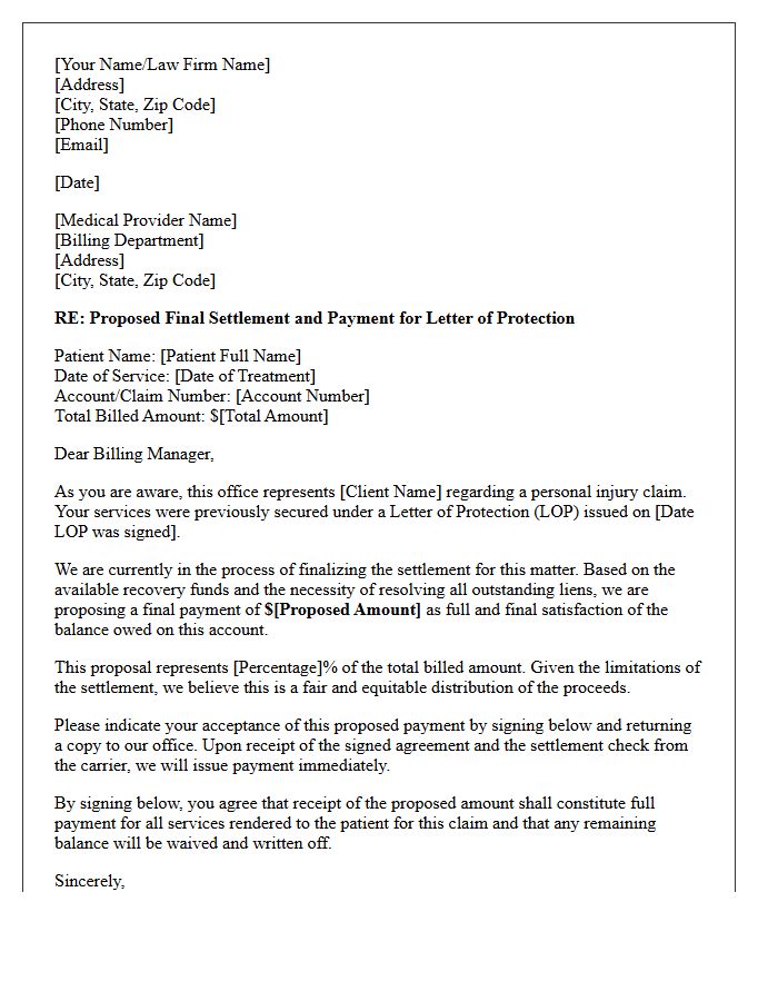 Proposed Payment for Letter of Protection