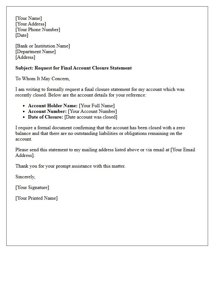 Request for Final Account Closure Statement
