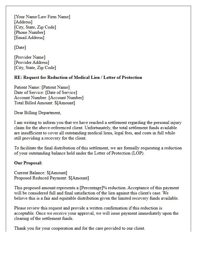 Letter of Protection Balance Reduction Request