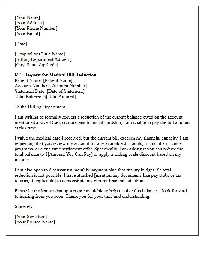 Letter Requesting Reduction of Protected Medical Balance
