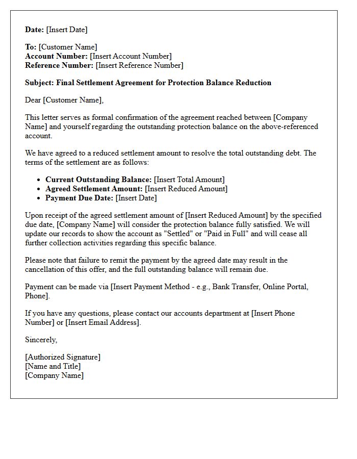 Final Settlement Letter for Protection Balance Reduction