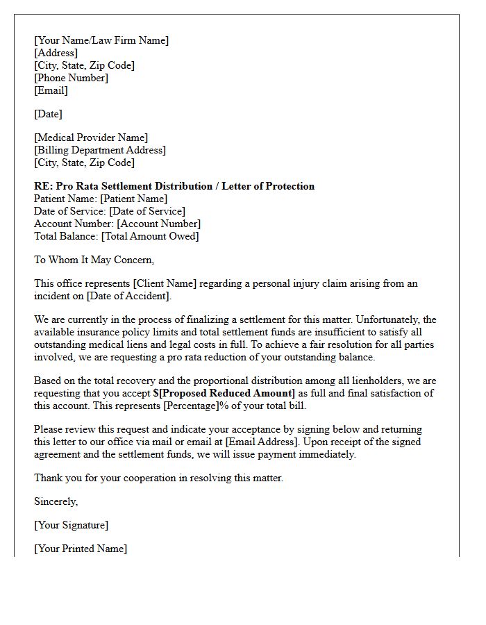Pro Rata Balance Reduction Letter of Protection Request