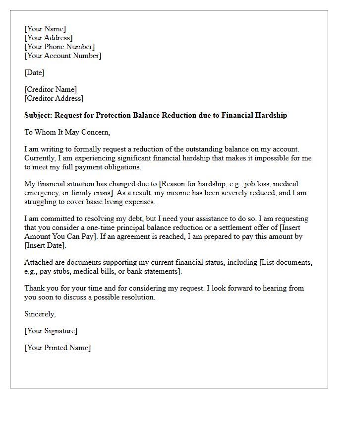 Hardship Letter for Protection Balance Reduction