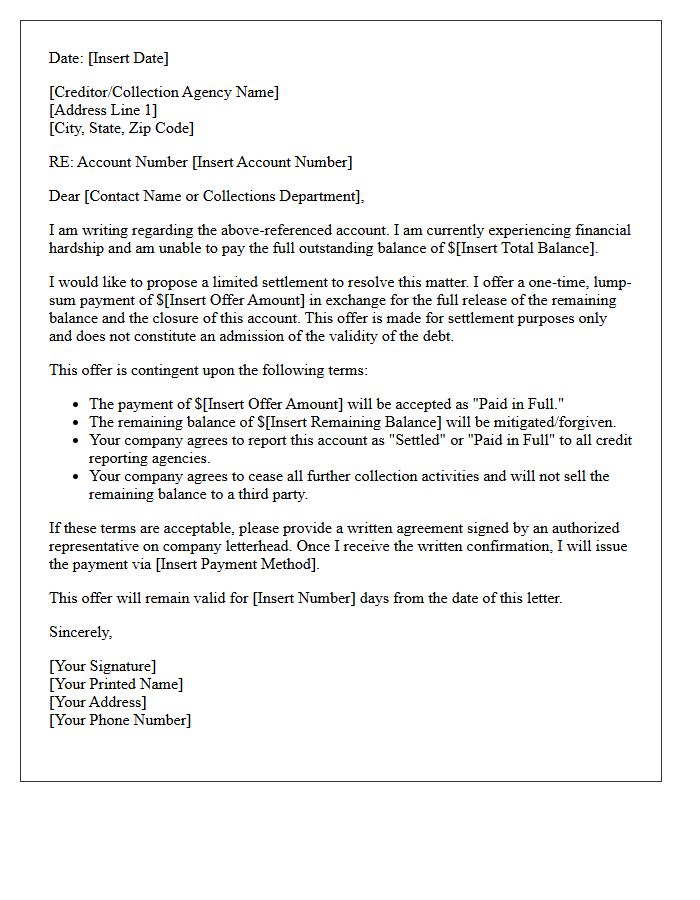 Limited Settlement Letter Requesting Protection Balance Mitigation