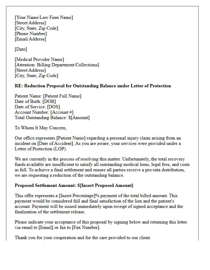 Letter of Protection Outstanding Balance Reduction Proposal