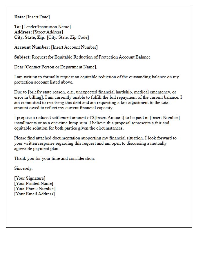 Equitable Reduction Letter for Protection Account Balance