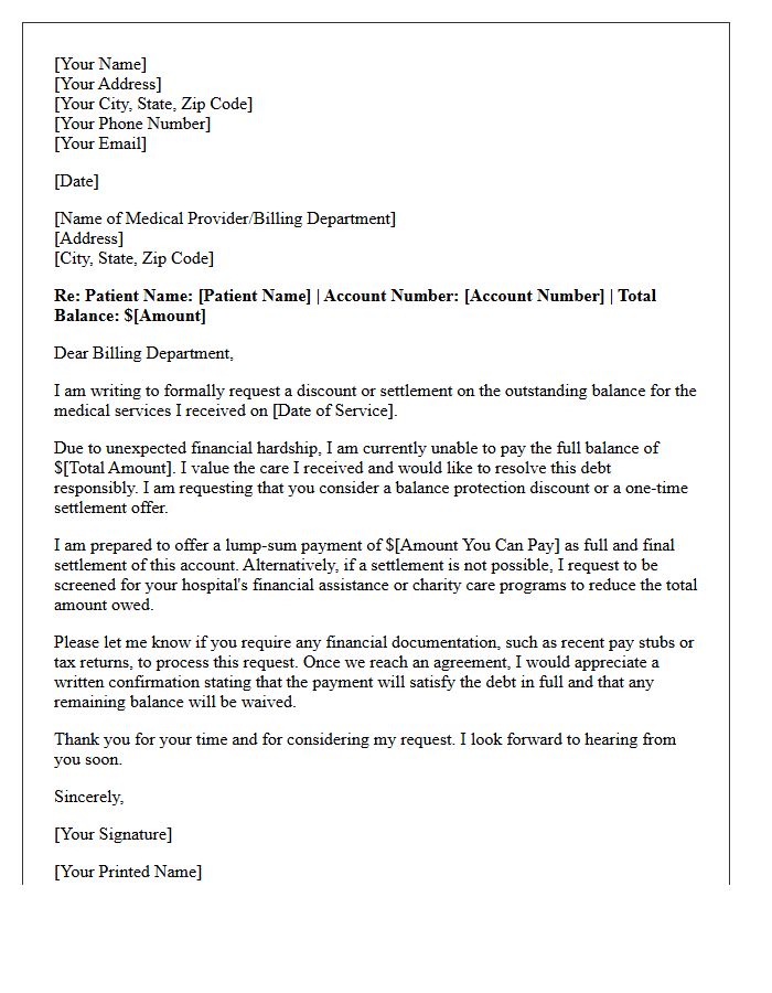 Medical Provider Letter for Protection Balance Discount