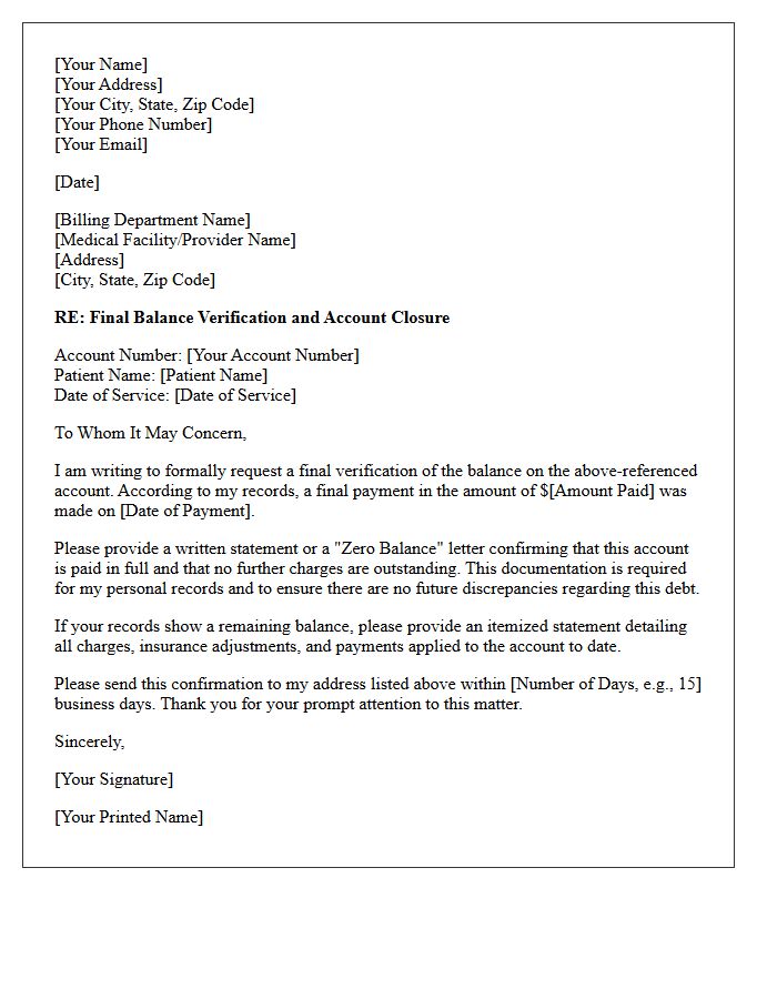 Final Medical Balance Verification Letter