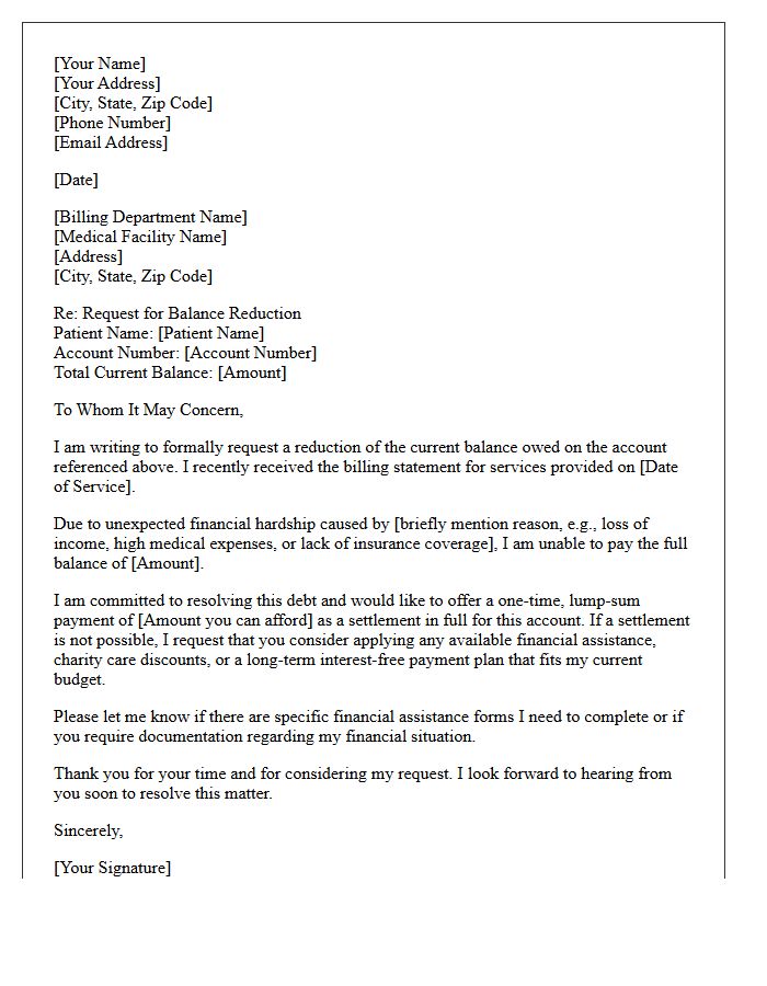 Medical Provider Balance Reduction Request Letter