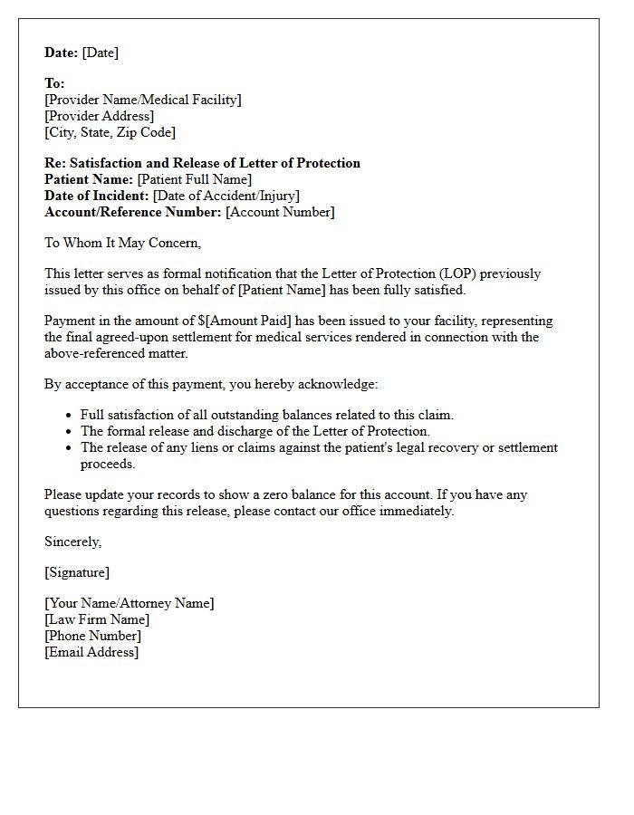 Letter of Protection Satisfaction and Release Notice
