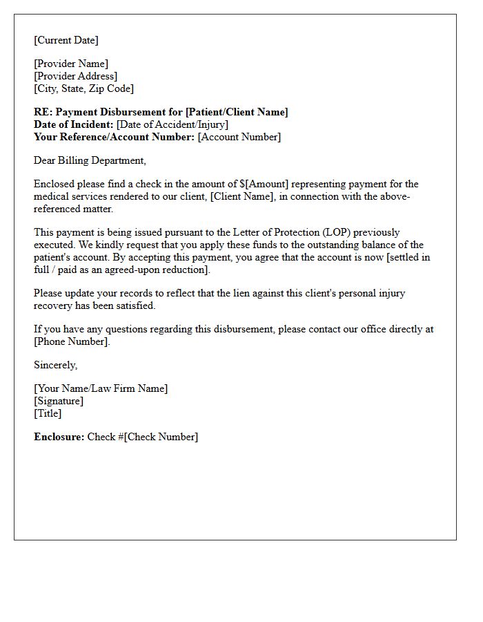 Standard Letter Of Protection Payment Disbursement Enclosure