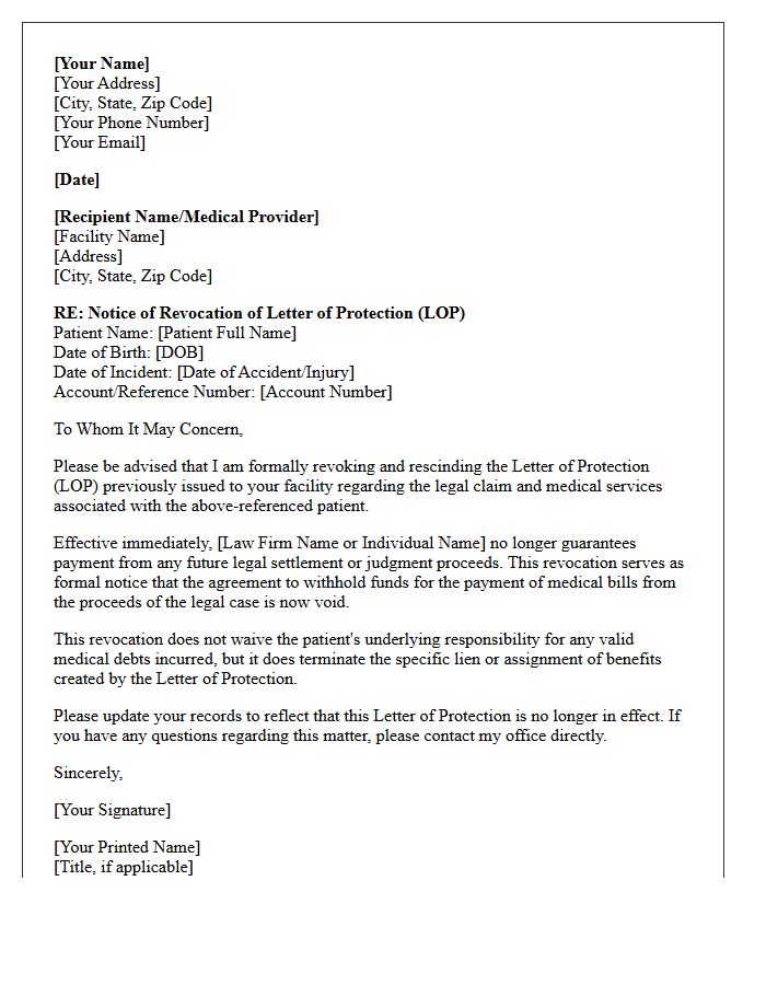 Official Revocation Letter for Letter of Protection