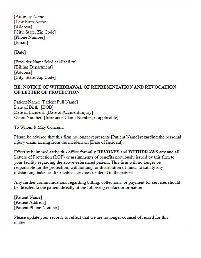 Attorney Withdrawal and Revocation of Letter of Protection