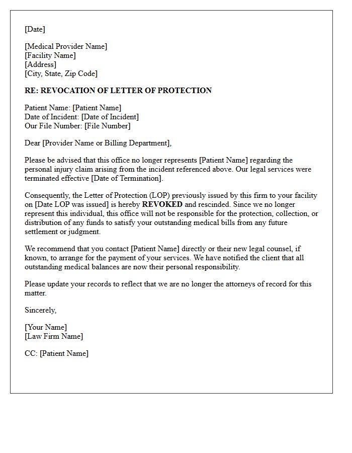 Revocation Letter of Protection Due to Client Termination