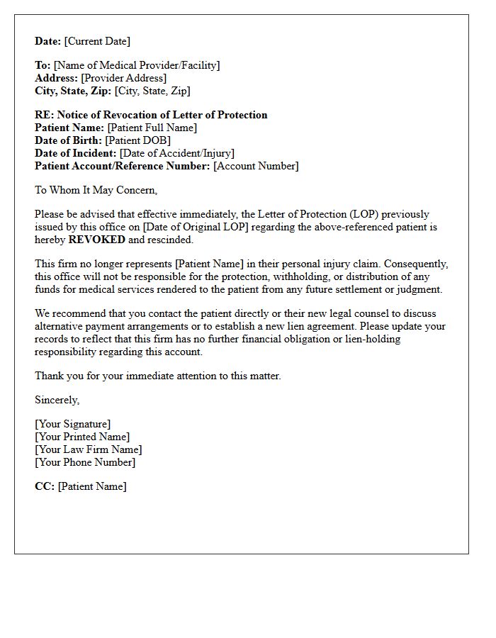 Medical Provider Notice Letter Revoking Letter of Protection
