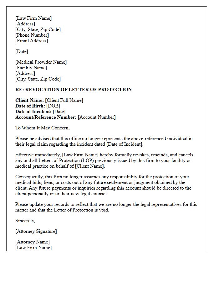 Law Firm Revocation Letter Regarding Letter of Protection
