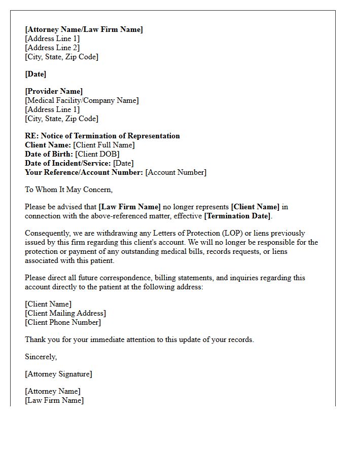 Withdrawal of Counsel Letter Informing Provider of Representation Termination