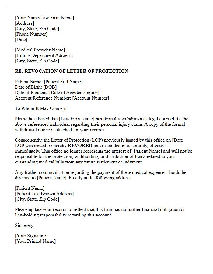 Revocation of Letter of Protection Following Formal Withdrawal of Counsel Letter