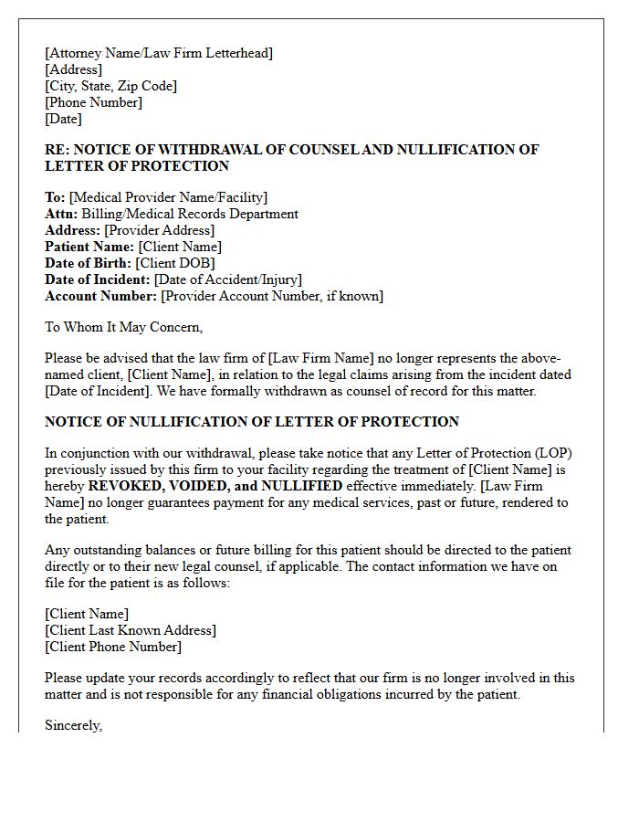 Withdrawal of Counsel Letter and Notice of Letter of Protection Nullification