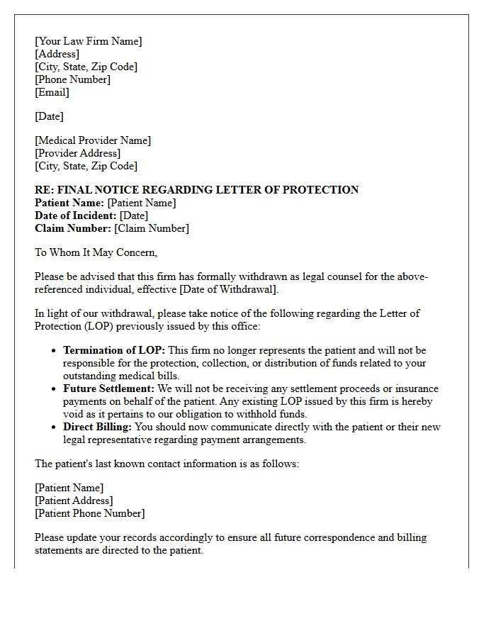 Final Status Letter of Protection Following Formal Counsel Withdrawal