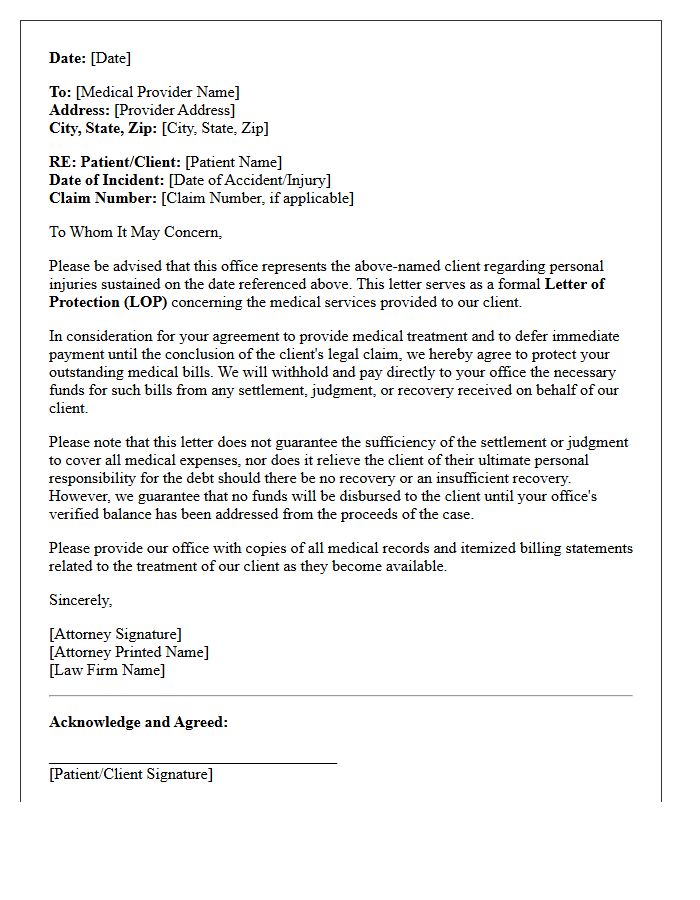 Medical Provider Letter of Protection Guarantee