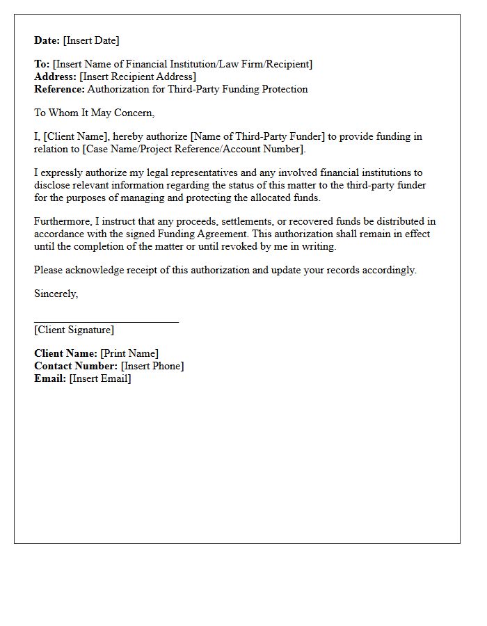 Client Authorization Letter for Third-Party Funding Protection