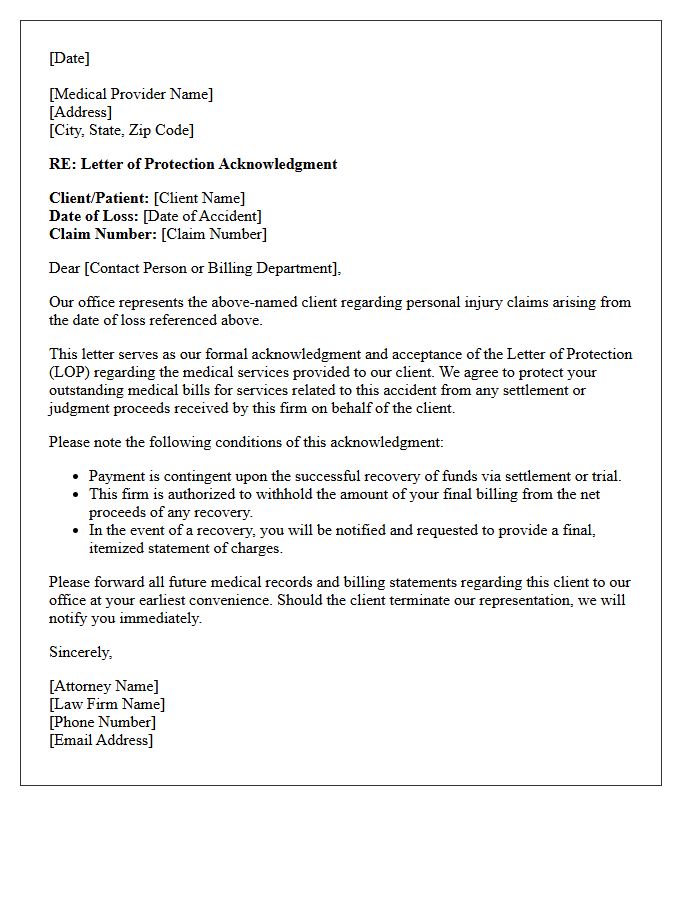 Law Firm Letter of Protection Acknowledgment