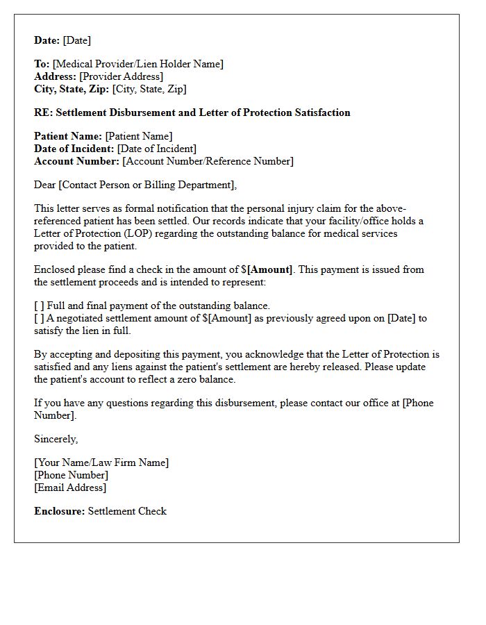 Settlement Disbursement Letter of Protection