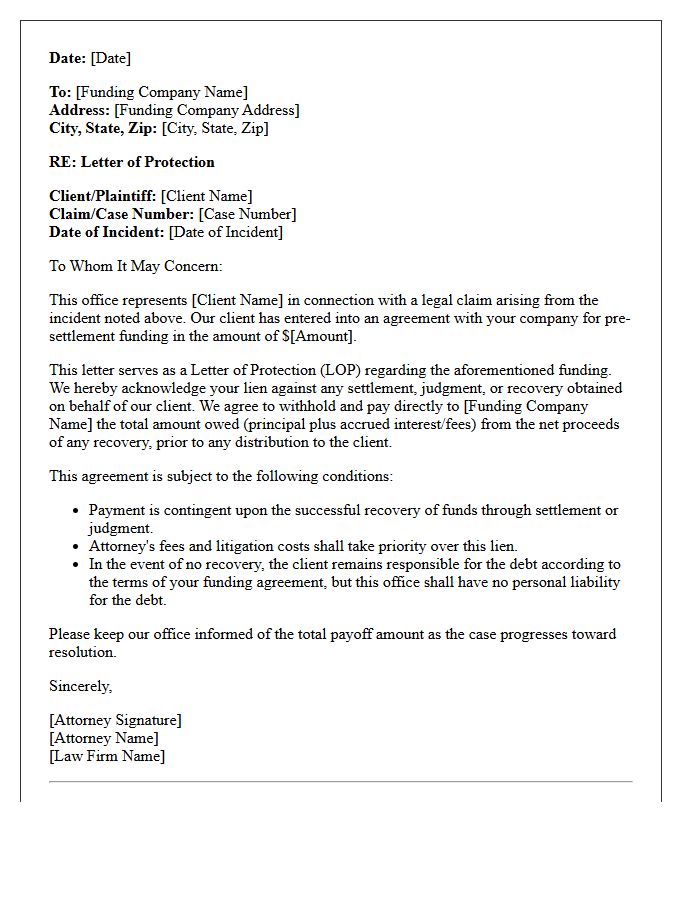Pre-Settlement Funding Letter of Protection