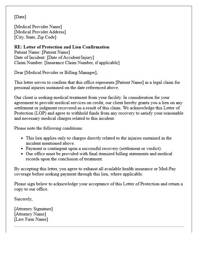 Letter of Protection Lien Confirmation