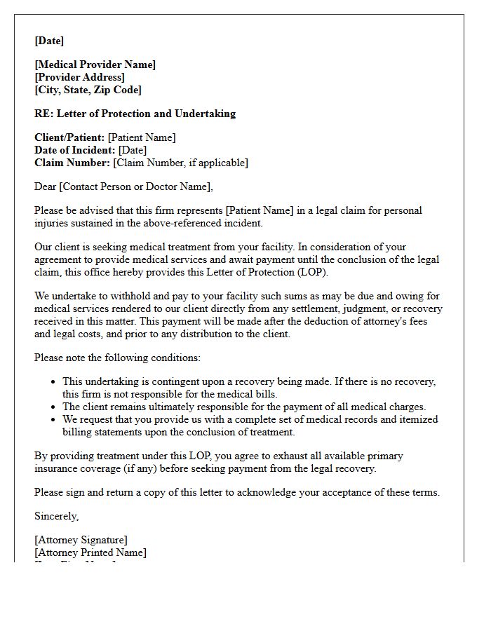 Counsel Letter of Protection Undertaking