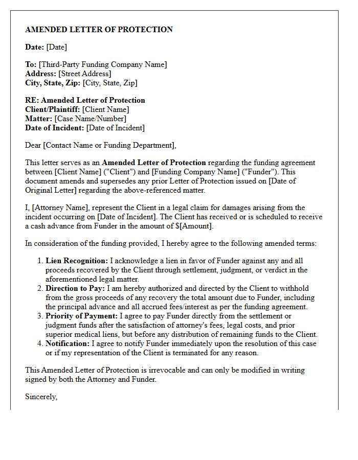 Amended Letter of Protection for Third-Party Funding
