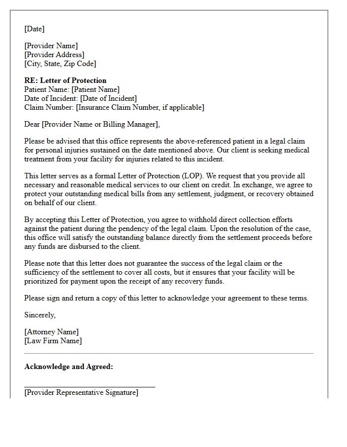 Standard Out-of-Network Provider Letter of Protection