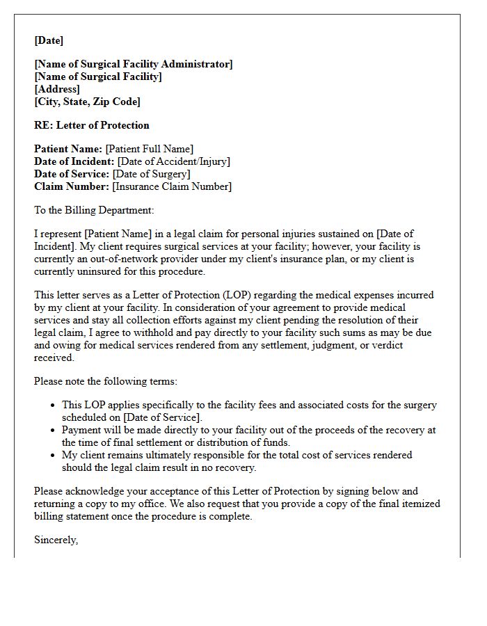 Surgical Facility Out-of-Network Provider Letter of Protection