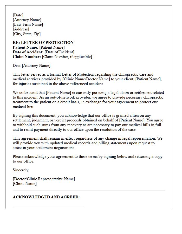 Chiropractic Care Out-of-Network Provider Letter of Protection
