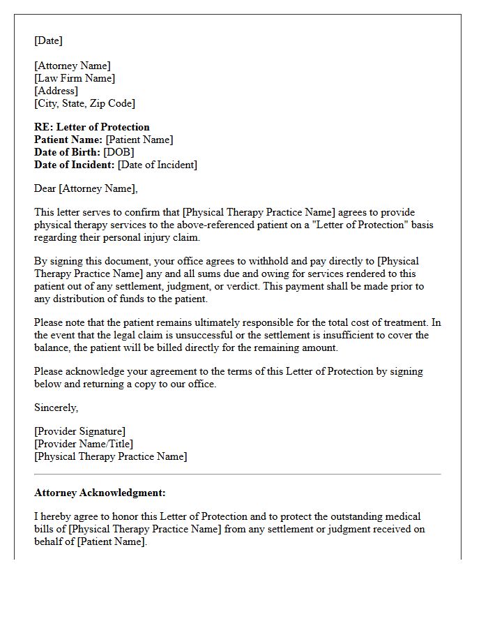 Physical Therapy Out-of-Network Provider Letter of Protection