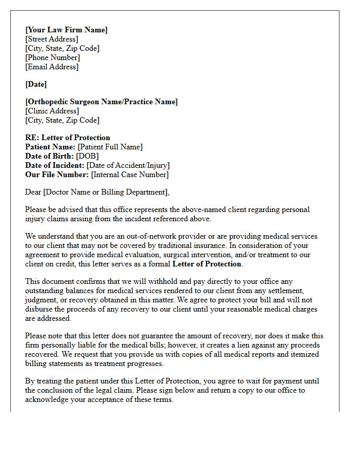 Orthopedic Surgeon Out-of-Network Provider Letter of Protection