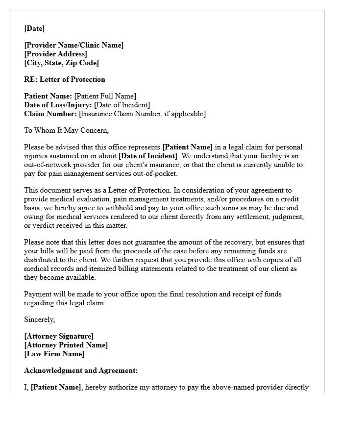 Pain Management Out-of-Network Provider Letter of Protection