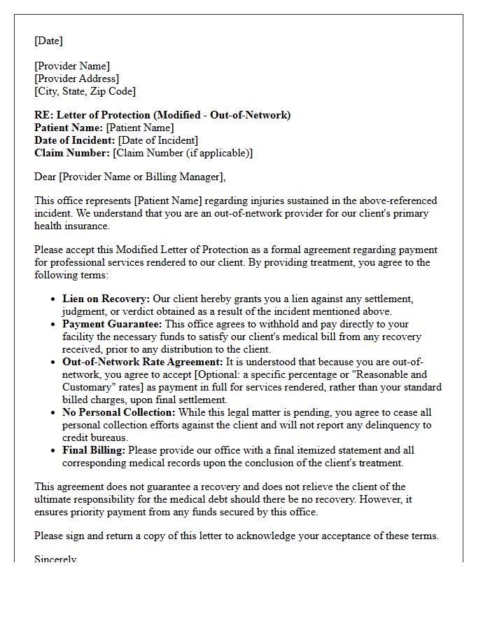 Modified Out-of-Network Provider Letter of Protection
