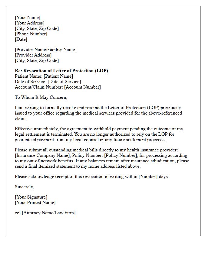 Revocation of Out-of-Network Provider Letter of Protection