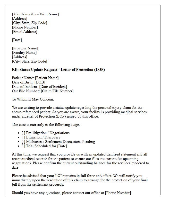 Status Update Out-of-Network Provider Letter of Protection