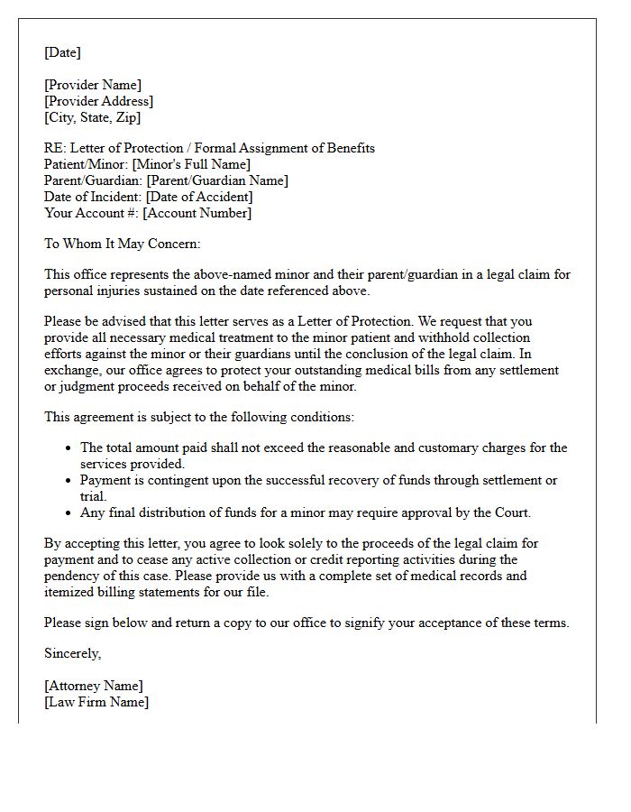 Minor Plaintiff Out-of-Network Provider Letter of Protection