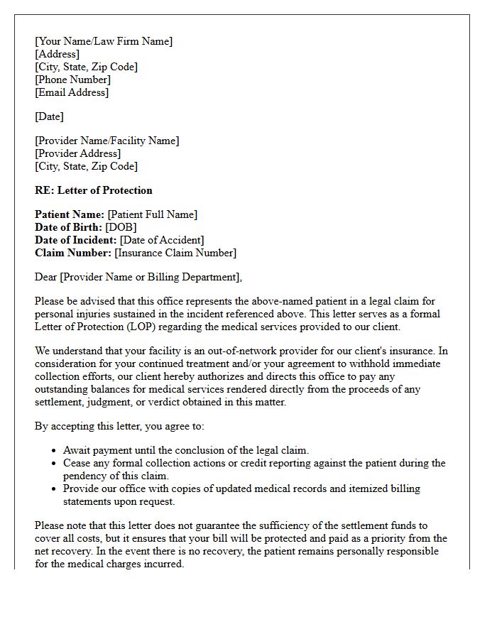 Third-Party Claim Out-of-Network Provider Letter of Protection
