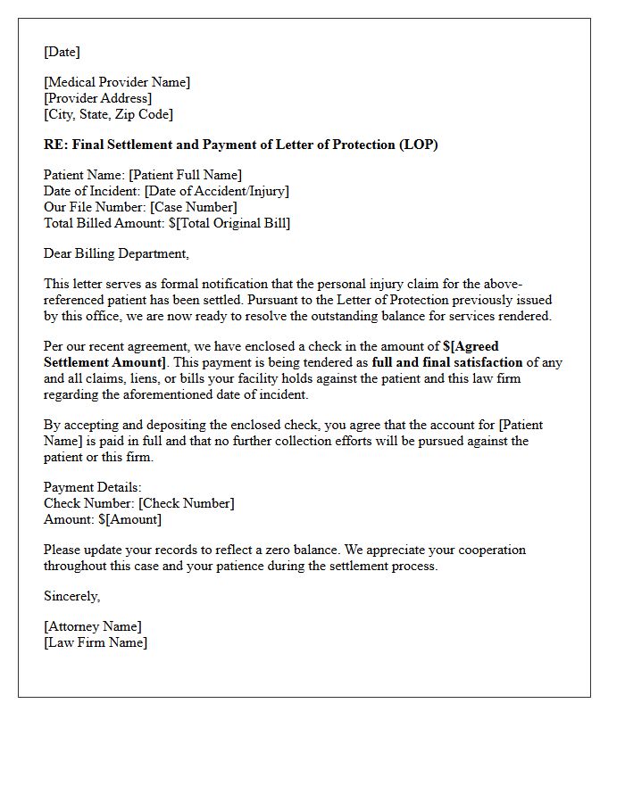Final Post-Settlement Letter of Protection Resolution Agreement Letter